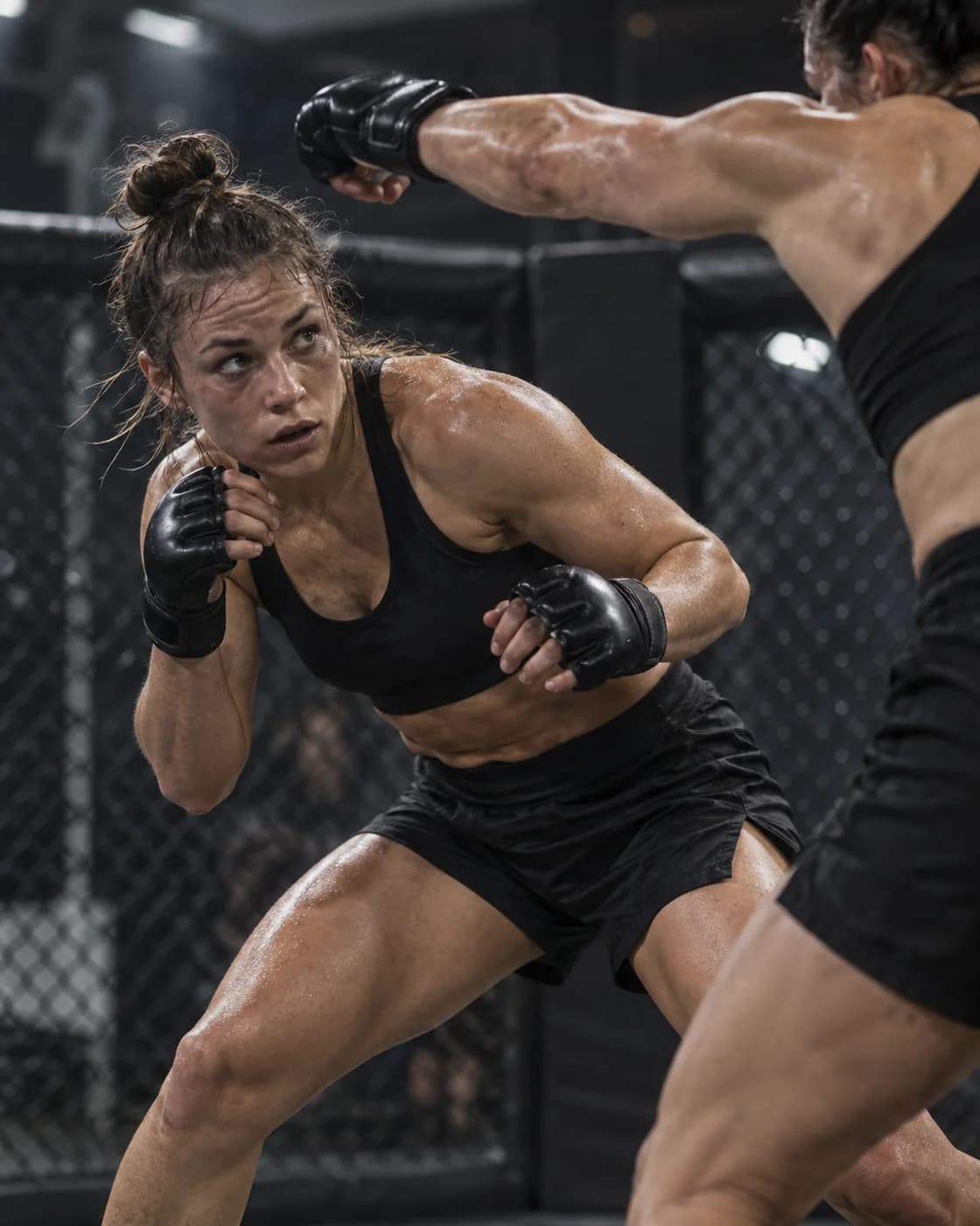Mixed martial artist slipping an opponent’s punch.